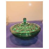 Green Glass Candy Dish with Lid