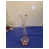 Etched Glass Bud Vase with Floral Design