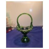 Green Glass Basket with Ruffled Edge