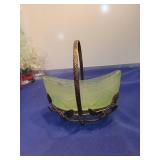 Art Deco Uranium Glass Basket with Metal Handle