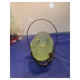 Art Deco Uranium Glass Basket with Metal Handle