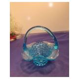 Blue Glass Swan Basket