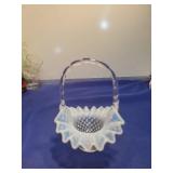 Opalescent Glass Basket with Hobnail Pattern