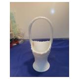 White Milk Glass Basket with Handle