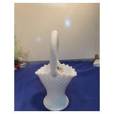White Milk Glass Basket with Diamond Pattern