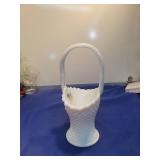 White Milk Glass Basket with Diamond Pattern