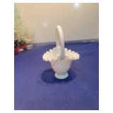 Fenton White Milk Glass Hobnail Basket