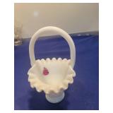 Fenton White Milk Glass Hobnail Basket
