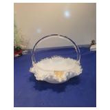White Milk Glass Basket with Ruffled Edge