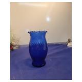 Cobalt Blue Glass Vase with Ruffled Edge