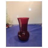 Ruby Red Glass Hourglass Vase