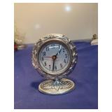 Decorative Silver Tone Standing Clock needs batteries