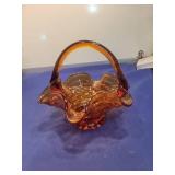 Amber Glass Basket with Ruffled Edge