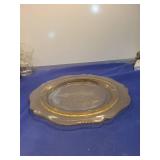 Amber Depression Glass Plates with Gold Trim