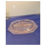 Pink Depression Glass Serving Plate with Handle