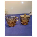 Amber Glass Thumbprint Pattern sugar and creamer set