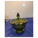 Green Glass Candy Dish with Lid