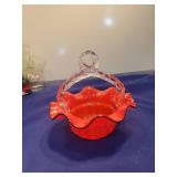 Red Art Glass Bowl with Clear Handle