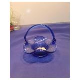 Blue Glass Basket Bowl with Handle