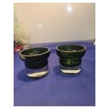 Green Glass Tea Light Holders - Set of 2