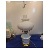 Milk Glass Floral Pattern Hurricane Table Lamps