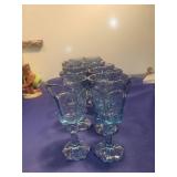 Blue Glass Footed Goblets Set of 12