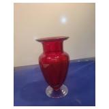 Ruby Red Glass Flower Vase with Clear Base