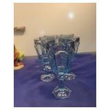 Blue Glass Water Goblets Set of 7