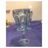 Blue Glass Water Goblets Set of 7