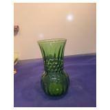 Green Glass Ribbed Bud Vase