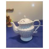 White Porcelain tea pot with Embossed Design