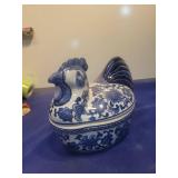 Blue and White Porcelain Rooster Trinket Box