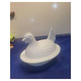 White Milk Glass Hen Butter Dish