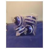 Blue Glass Christmas Ornaments with Glitter Stripes