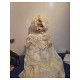 Decorative Porcelain Doll in White Lace Christening Gown