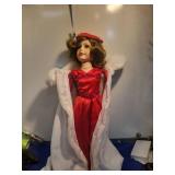 Red Satin Dress Porcelain Doll with White Cape
