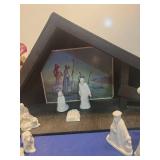 White Porcelain Nativity Set with Wooden Stable