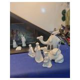 White Porcelain Nativity Set with Wooden Stable