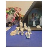 White Porcelain Nativity Set with Wooden Stable