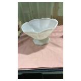 White Milk Glass Compote Bowl with Grape Design