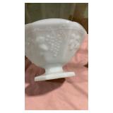 White Milk Glass Compote Bowl with Grape Design