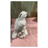 White Ceramic Bird Figurine Money Bank