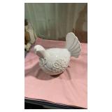 White Ceramic Bird Figurine with Lace Detail