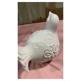 White Ceramic Bird Figurine with Lace Detail