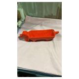 Orange Speckled wiener, dog cracker holder