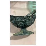 Japanese Metal Floral Pedestal Bowl