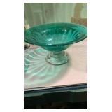 Teal Glass Pedestal Bowl