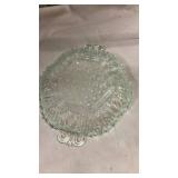 Pressed Glass Serving Plate with Scroll Handles