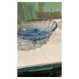 Blue Accent Glass Footed Bowl