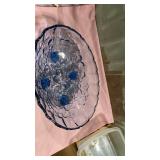 Blue Accent Glass Footed Bowl